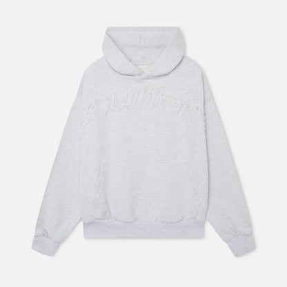 Women's hooded pullover hoodie with tonal chest lettering and kangaroo pocket