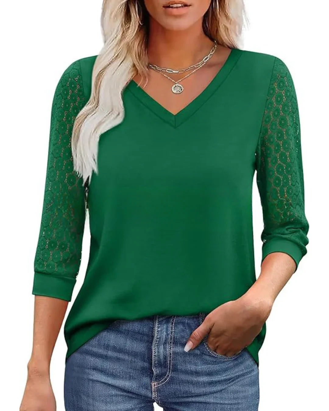 Linnea - Lace Sleeve V-Neck Blouse