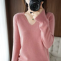 Women's long-sleeve V-neck sweater with ribbed trim