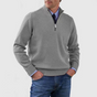 Men's half-zip mock neck sweater with long sleeves and ribbed trims