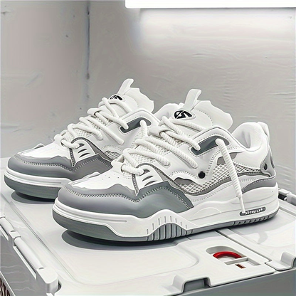 Men's geometric lace-up sneakers with chunky soles and contrasting panel details