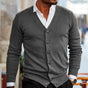 Men's long-sleeve V-neck button cardigan with ribbed trims