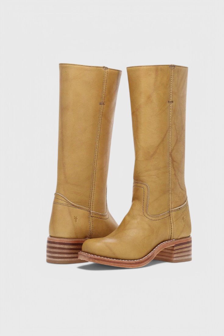 Tall pull-on boots with square toes and low block heels