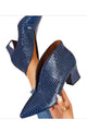 Snake embossed pointed-toe ankle boots with block heels