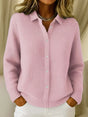 Women's textured waffle-knit cardigan with collar, buttons and long sleeves