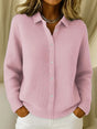 Women's textured button cardigan with collar and long sleeves