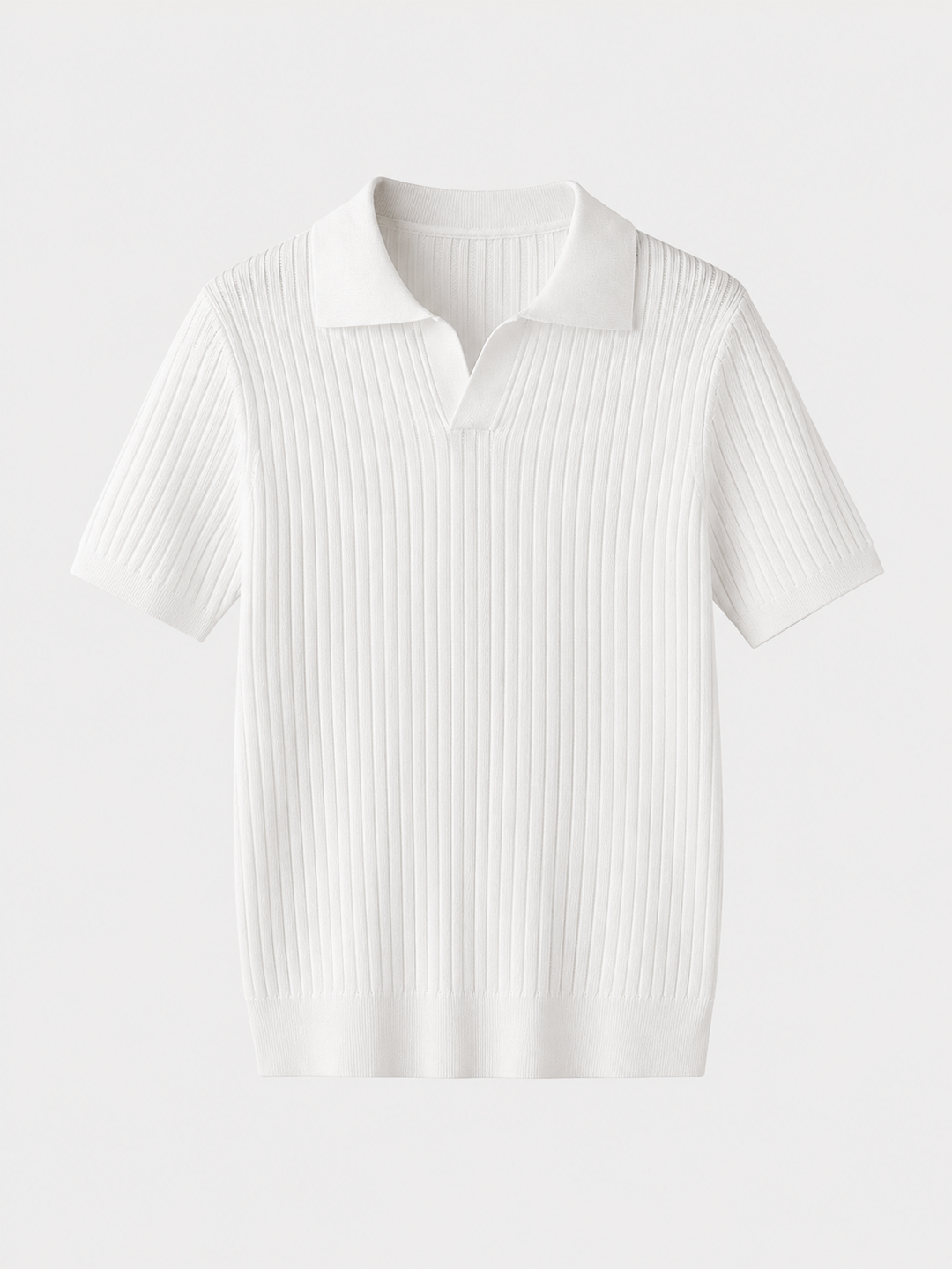 Ribbed knit polo shirt with short sleeves and spread collar