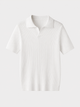 Ribbed knit polo shirt with short sleeves and spread collar