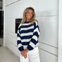 Women's loose striped sweater with long sleeves and wide neckline