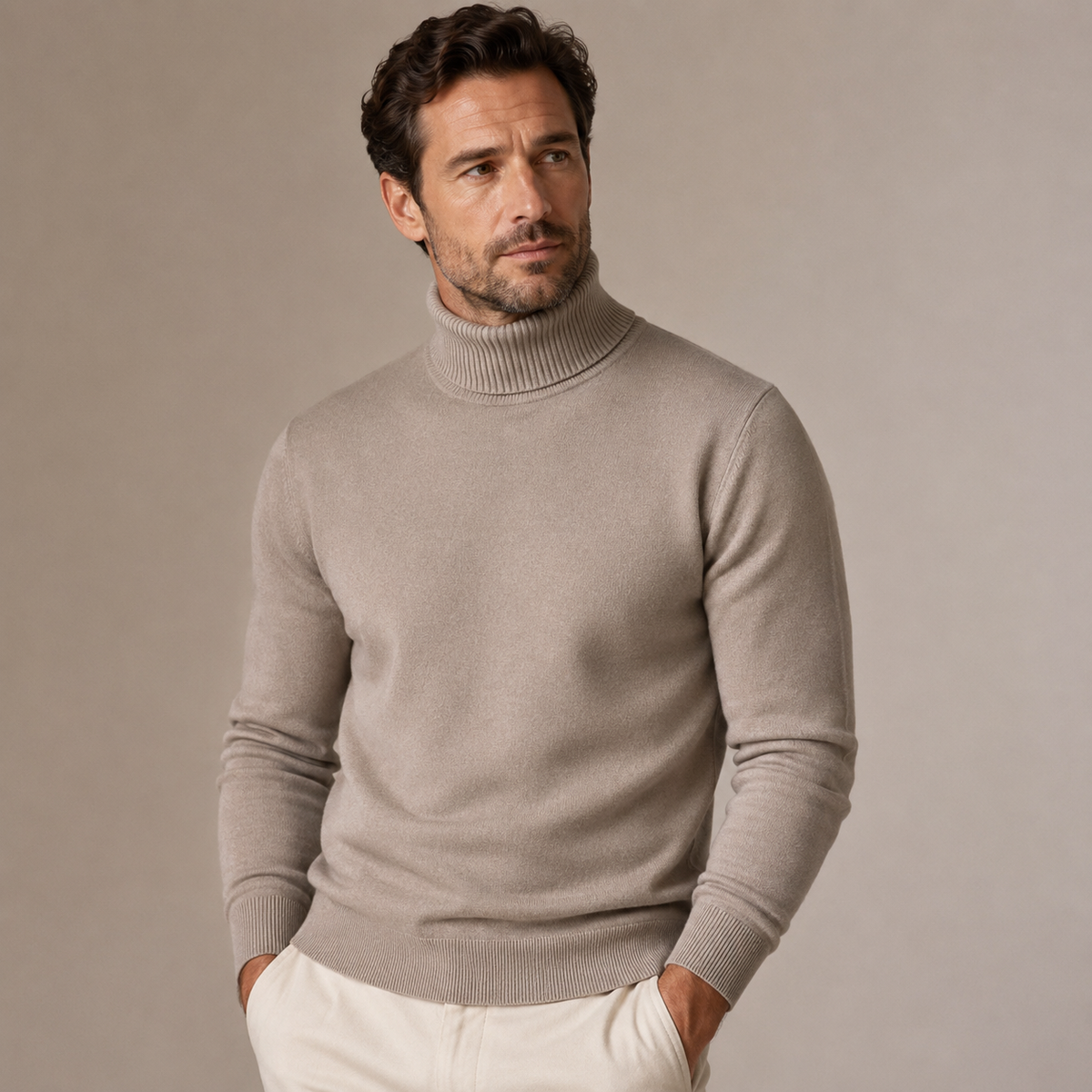 Men's long-sleeve ribbed turtleneck sweater