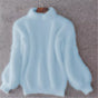 Women's mock neck sweater with long balloon sleeves and ribbed trims