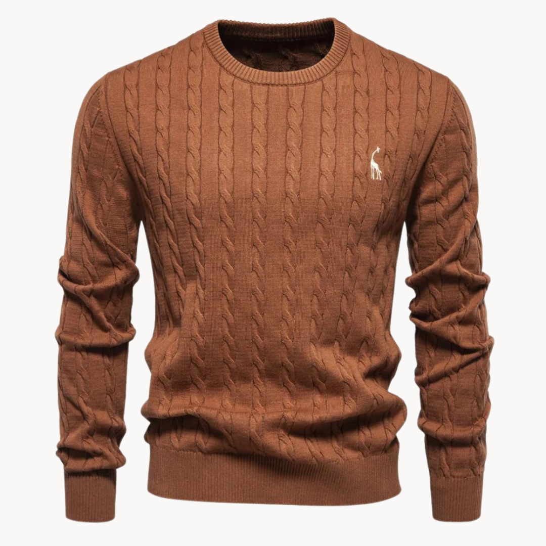 Men's cable knit sweater with crew neck and long sleeves
