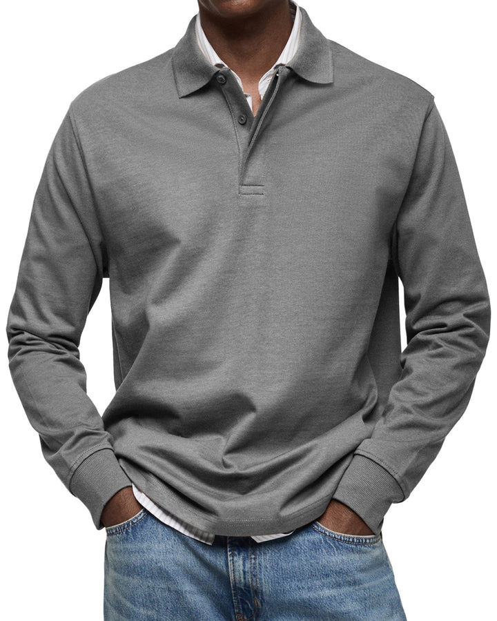 Men's long sleeve polo sweater with collar and button placket