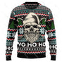 Men's Christmas sweater with skull graphics, snowflakes and festive lettering