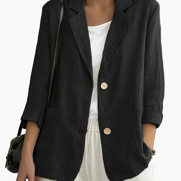 Women's casual blazer with notched lapels and patch pockets