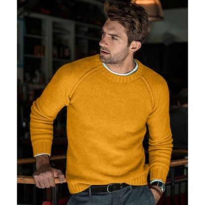 Men's long-sleeve crew neck knit sweater with ribbed trims