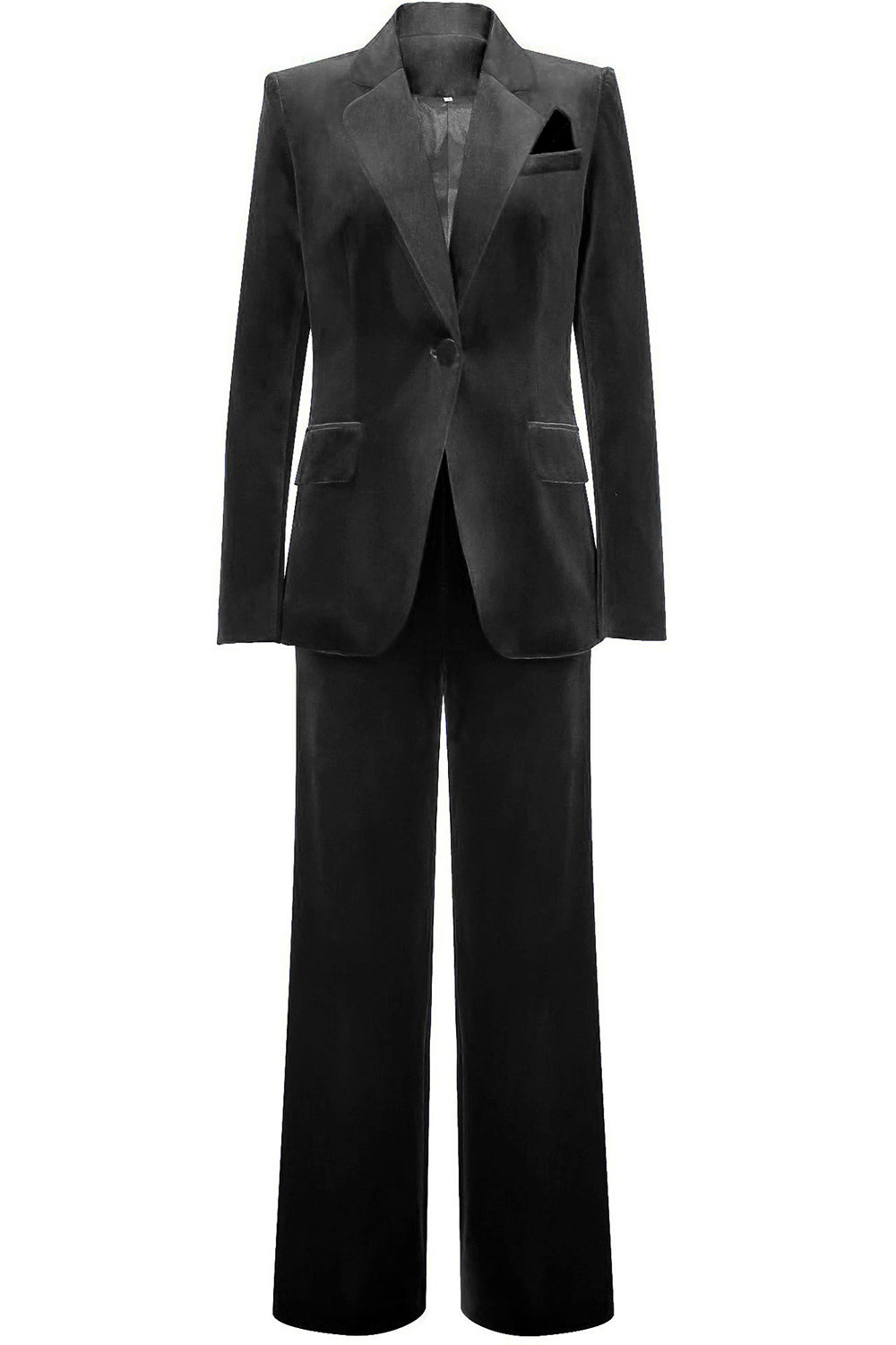Women's velvet suit with single-button blazer and wide-leg trousers