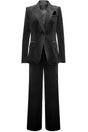 Women's velvet suit with single-button blazer and wide-leg trousers