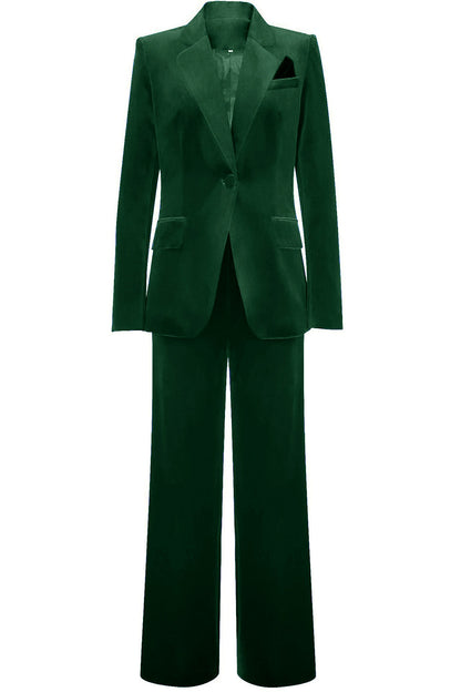 Women's velvet suit with single-button blazer and wide-leg trousers