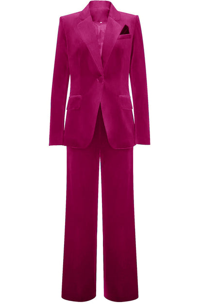 Women's velvet suit with single-button blazer and wide-leg trousers