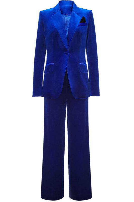 Women's velvet suit with single-button blazer and wide-leg trousers