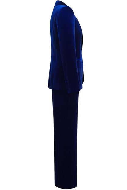 Women's velvet suit with single-button blazer and wide-leg trousers