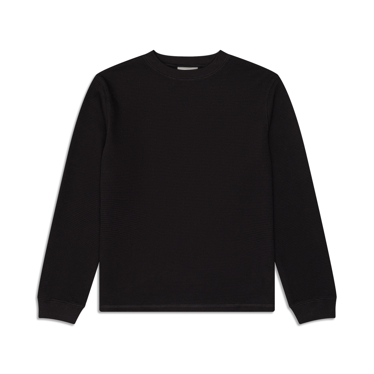 Men's black long sleeve crew neck top with textured finish
