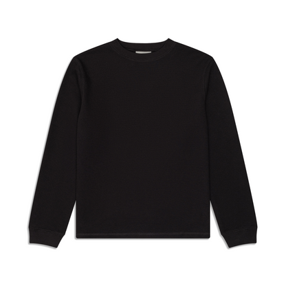Men's black long sleeve crew neck top with textured finish