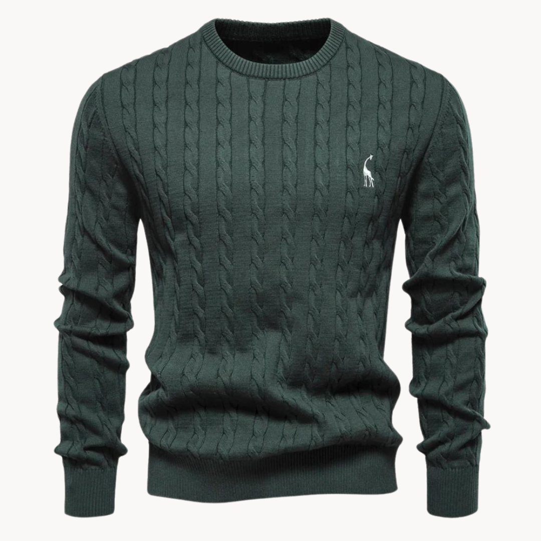 Men's cable knit sweater with crew neck and long sleeves