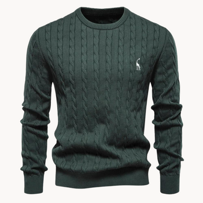 Men's cable knit sweater with crew neck and long sleeves