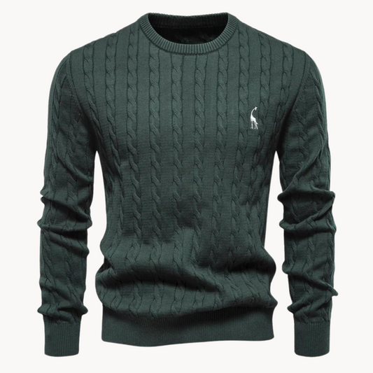 Men's cable knit sweater with crew neck and long sleeves