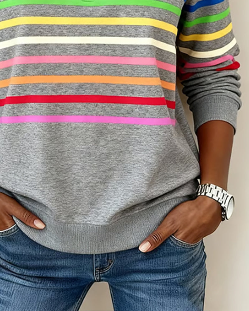 Women's multicolour striped half-zip sweatshirt with mock neckline
