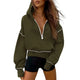 Women's cropped hooded sweatshirt with half zip and contrast stitching