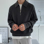 Men's ribbed quarter-zip sweater with pointed collar and long sleeves