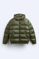 Hooded quilted puffer jacket with zipper and side pockets