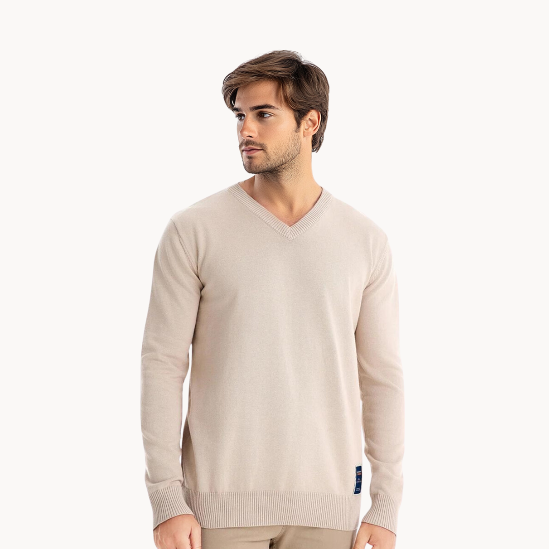 Men's long-sleeve V-neck sweater with ribbed trim