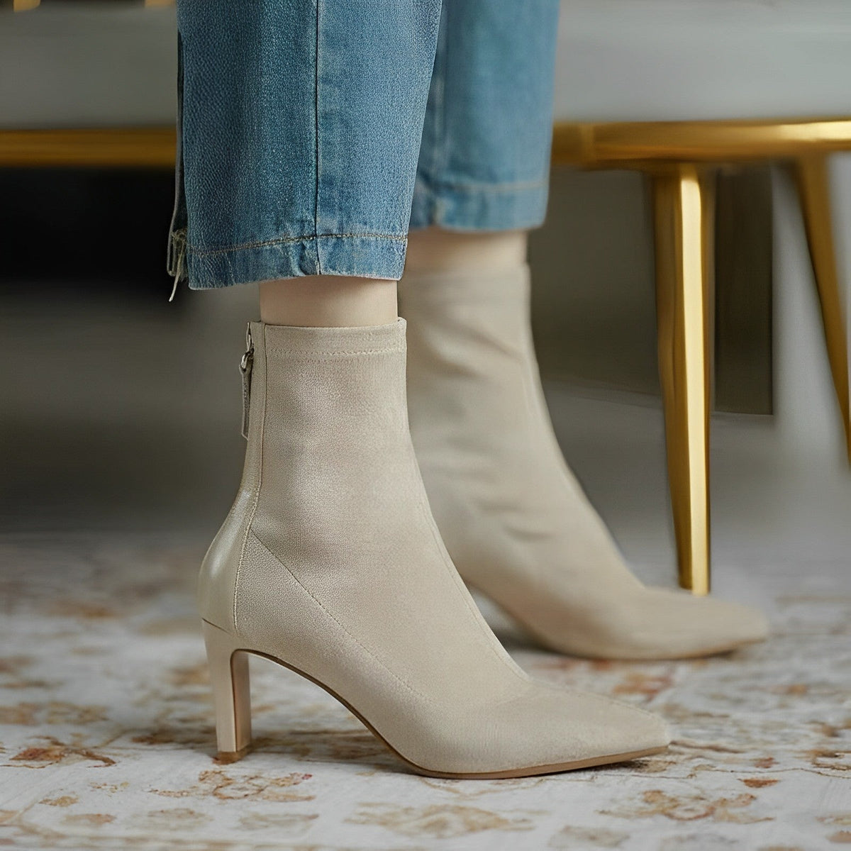 Women's pointed-toe ankle boots with high stiletto heels and side zippers