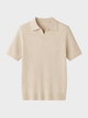Ribbed knit polo shirt with short sleeves and spread collar
