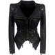 Women's black fitted moto jacket with studded shoulders and zip details