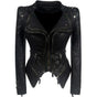 Women's black fitted moto jacket with studded shoulders and zip details