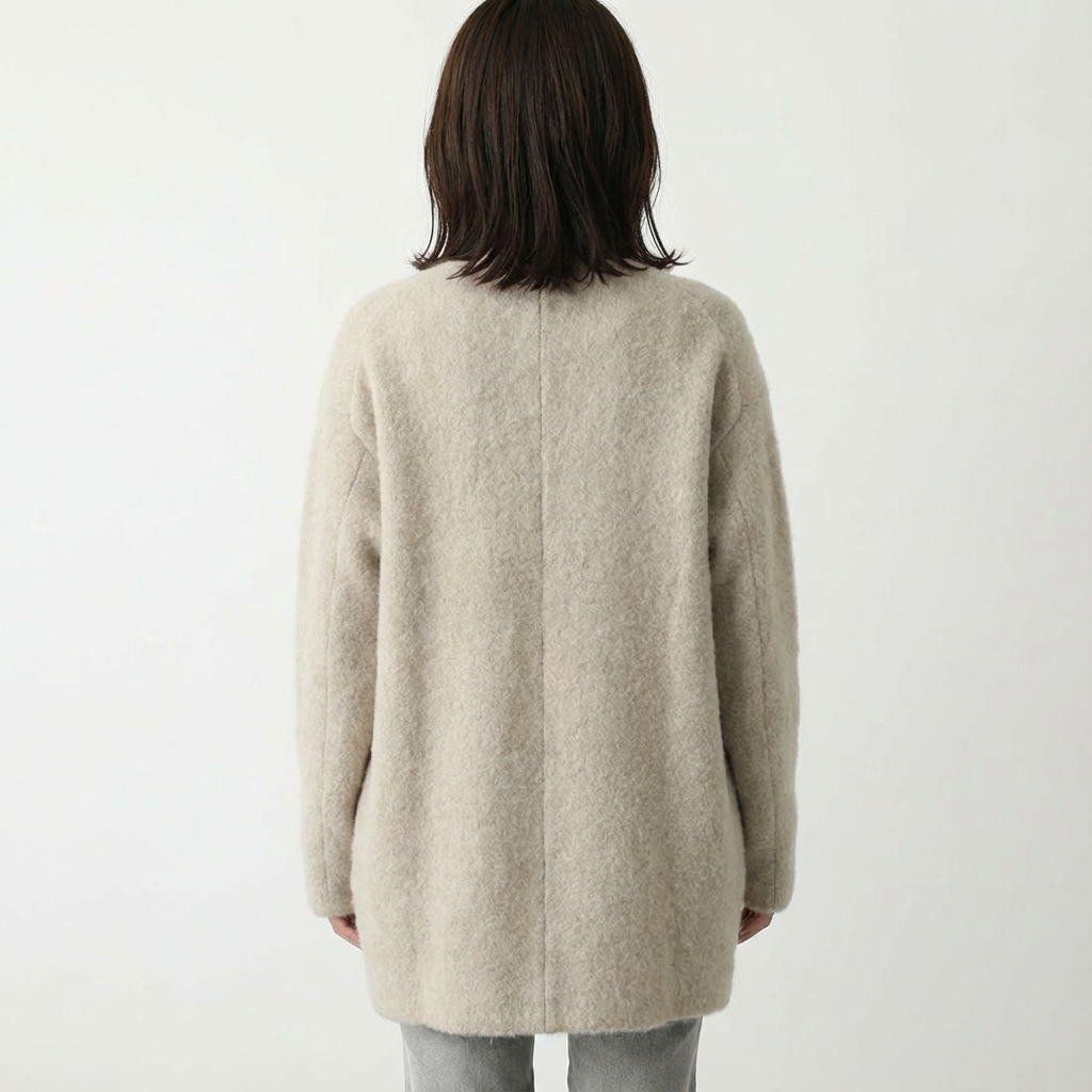 Women's long textured button front cardigan with patch pockets