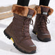 Women's winter lace-up boots with plush cuffs and lug soles