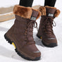 Women's winter lace-up boots with plush cuffs and lug soles
