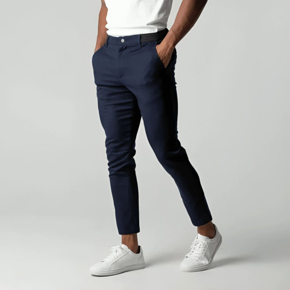 Men's slim chino trousers with cropped legs and front pockets
