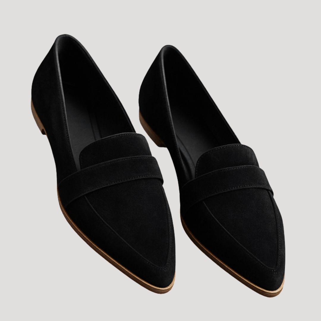 Women's penny loafers with almond toes, low heels and vamp straps