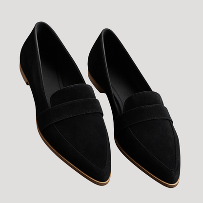 Women's penny loafers with almond toes, low heels and vamp straps