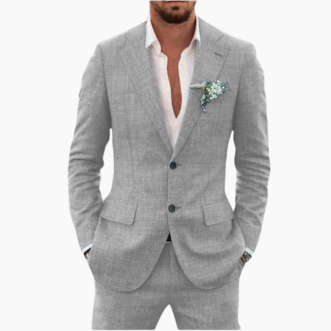 Men's Linen Suit Set – Two-Piece Button Blazer & Trousers Summer Holiday Suit 18