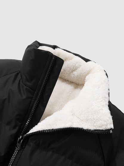 Men's padded jacket with fleece lining, stand collar and zip front