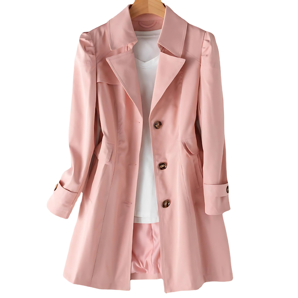 Women's classic trench coat with notched collar and buttons