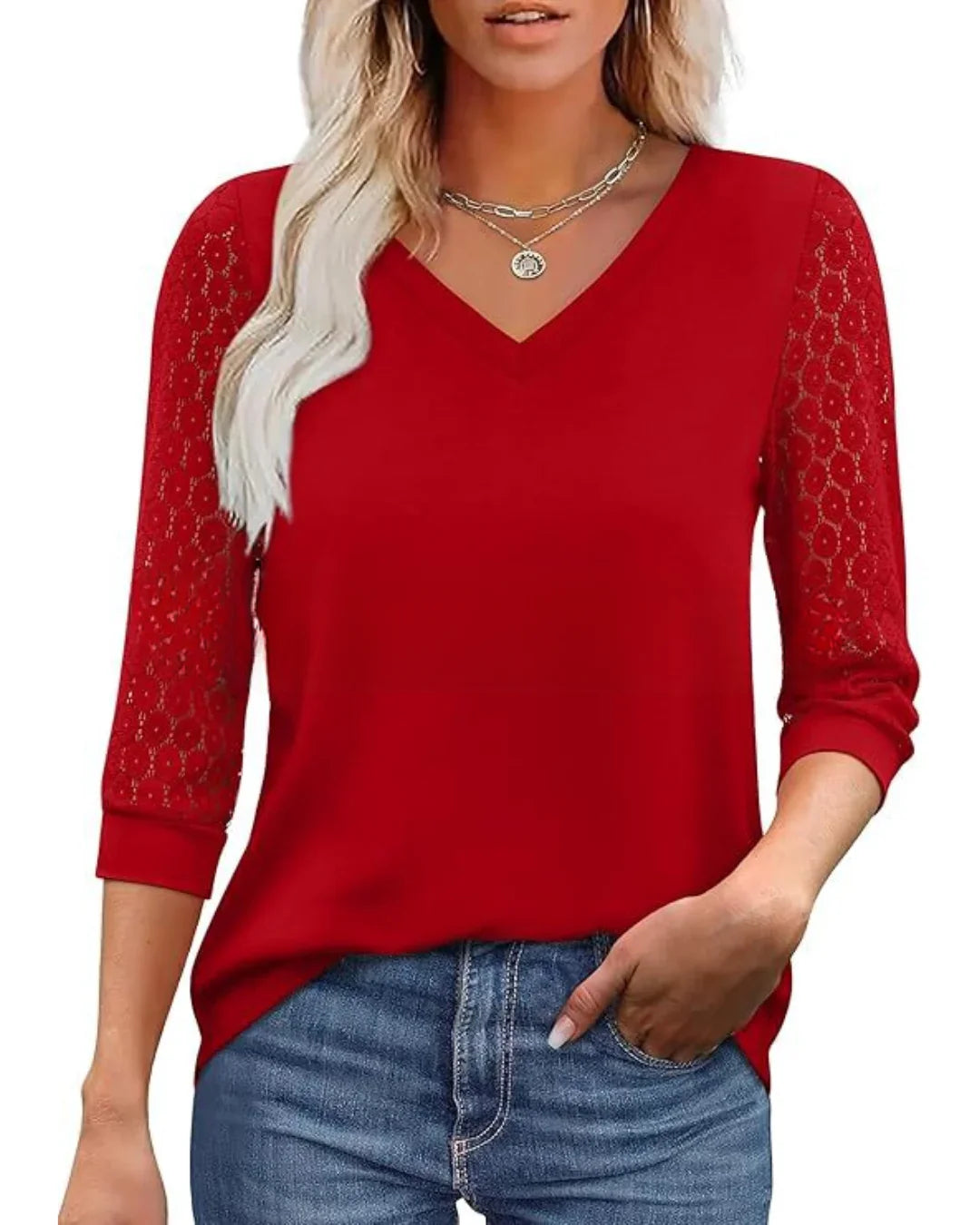 Linnea - Lace Sleeve V-Neck Blouse
